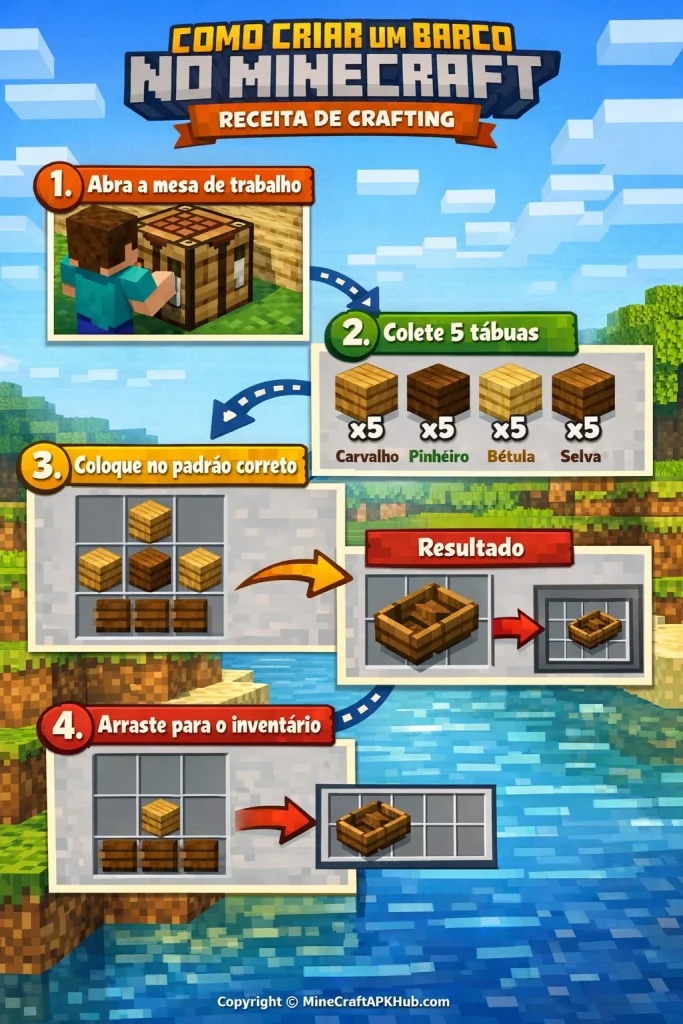 Como Criar um Barco no Minecraft (Receita de Crafting)