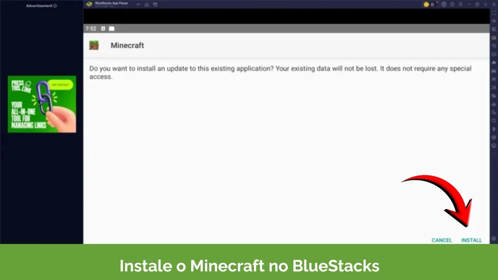 Instale o Minecraft no BlueStacks
