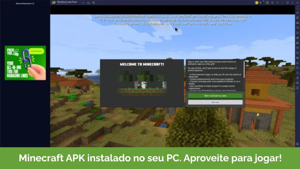 Minecraft APK instalado no seu PC. Aproveite para jogar!
