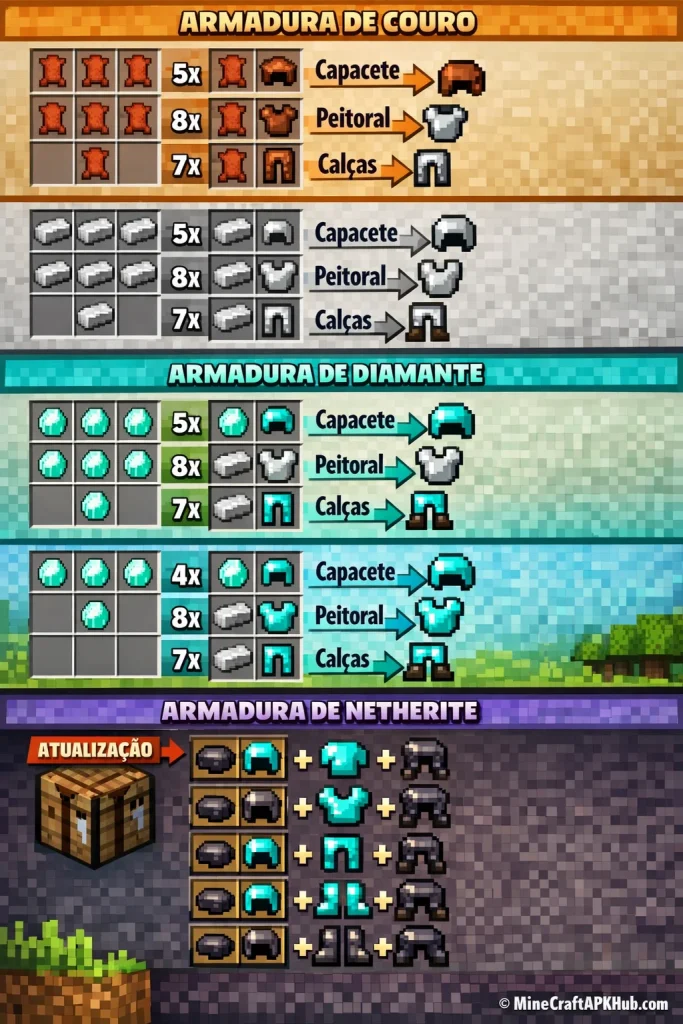 Como Criar Cada Tipo de Armadura no Minecraft